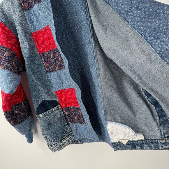 Vintage Jacket SZ Medium/Large Upcycled Handmade Patchwork Denim Quilt Cottage - Picture 9 of 16
